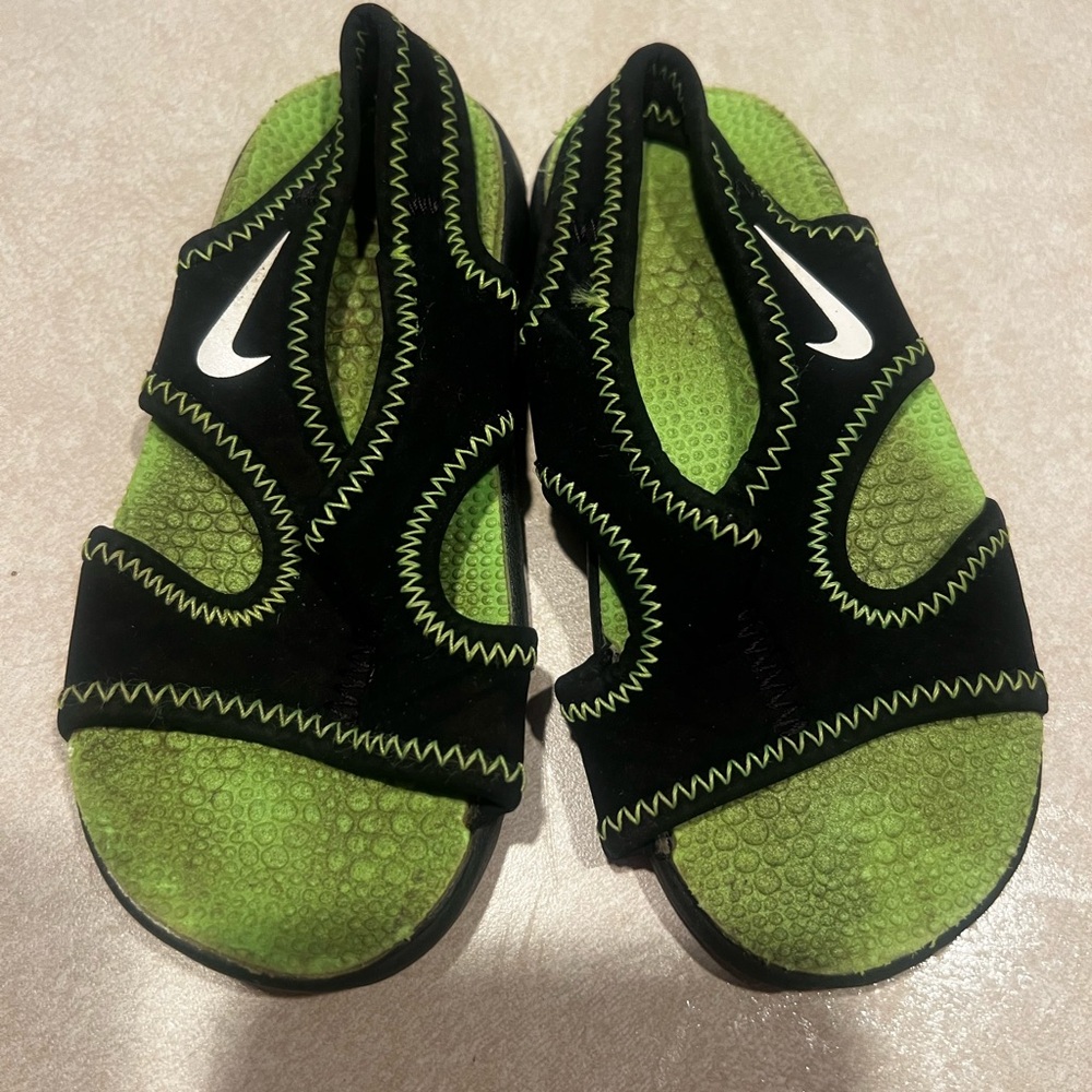 Nike Kids Black & Lime Green Slip-On Water Sandals